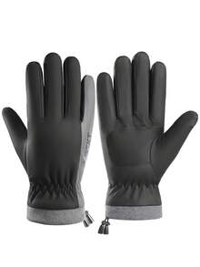 1 par de guantes de invierno para hombres, aptos para uso diario, deportes al aire libre, conducción, senderismo, con dedos táctiles, forro térmico, diseño de bloques de color - Multicolor - Ver 8