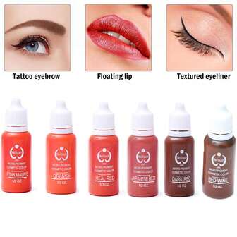 6支100%植物基纹身颜料，适用于眉毛、嘴唇和眼线。