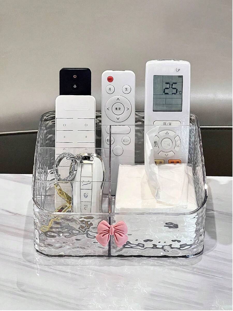 5/3 Compartment Wavy Paper Towel Holder - Multifunctional Storage Organizer For Living Room, Desk, Vanity And Office - Square Plastic Cube Design With Side Compartments For Tissues, Remote, Cosmetics, Essentials - Stylish Home Decor For Toilet Table, Nightstand, Bedroom, Bathroom, Kitchen - Multicolor - View 1