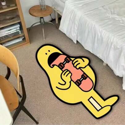 1pc Cartoon Yellow Character Decorative Carpet, Bedroom Decor, Tongue Skateboard Small Rug, Study Room Carpet, Bathroom Rug, Home Decor, Living Room Carpet, Living Room Small Rug, Bedroom Carpet, Living Room Home Decor, Outdoor Carpet, Washable Rug