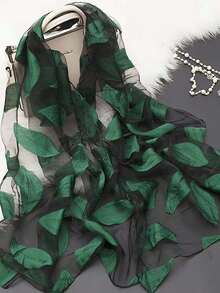 1pc Red Cut-Out Leaf Pattern Scarf For Women, Shawl Suitable For Party, Outings And Versatile For All Seasons Winter Fall - Red - View 8