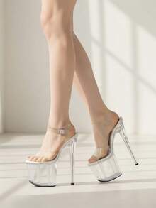 WUXIN H&P Women's 8 In Clear Platform Heels Ankle-Strap Sexy, 8 In Pole Dance High Heel Clear Platform, 20 Cm Exotic Clear Platform Pole Dancer Heels Shoes Stiletto - 無色 - 查看 2