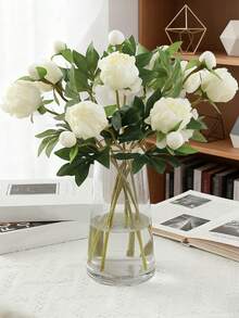 1/5支装 19英寸仿真牡丹花束，逼真牡丹，仿真花，适合家居装饰、情人节礼物、母亲节礼物、婚礼中心装饰、派对装饰、婚礼捧花、办公室装饰、卧室和客厅布置 - 白色 - 查看 3