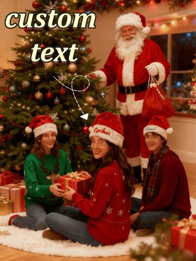 1pc Customized Embroidered Christmas Hat - Personalize With Your Logo, Plush Christmas Hat, Ideal For Corporate Gifts And Holiday Branding, Suitable For Friends, Group Gatherings, Family Parties, Can Embroider Logo