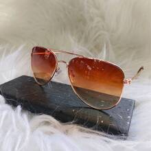 Vintage Fashion Aviator Sunglasses For Women And Men, Unisex, With Metal Frame, UV 400 Lens - 棕色 - 查看 6