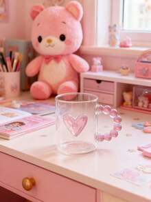 1pc Pink Bow Princess Glass Cup With Handle, Butterfly Decor Juice/Milk Cup, Ins Style Drinking Water Cup, New High-Quality Butterfly Wine/Coffee/Tea Cup, Lovely Couple Gift Cup