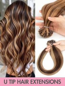 U型接发，真人发接发，12-22英寸直发，金色真人发，易于佩戴，U型接发，女士圣诞节礼物 - 彩色 - 查看 30
