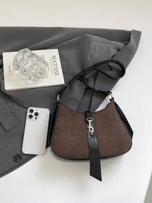 1 Bolso hobo con decoración de ganchillo de estilo minimalista vintage, bolso de media luna con correa ajustable adecuado para citas, salidas y fiestas - Café - Ver 10