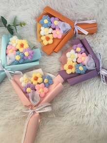 Charming Dopamine Colorful Faux Mini Knitted Flower Bouquet - Ideal For Valentine's Day, Birthday, Party, Mother's Day, Anniversary Surprise Gifts | Multicolor Home Decor Accents, Bouquet Accessories - Multicolor - View 4