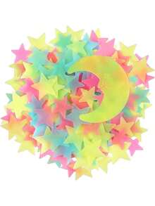100pcs Glow In The Dark Star & Moon Pattern Wall Sticker, Modern PVC Wall Decal For Home Wall Decoration, Stickers, Wall Decal, Vinyl Decal For Home Decorations, Spring Decoration Items Refresh Your Home, Rama Decoration Stickers School Decor School Surprise Dormitory Decor Back To School Room Decor School Supplies - Yellow - View 8