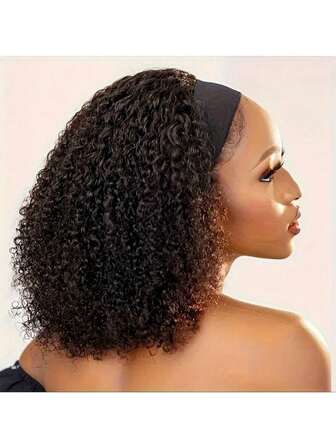 Human Hair Wig Short Headband Bob Wig Natural Black Short Curly Bob Cut Glueless Afro Kinky Curly Headband Wig Full Machine Jerry Curl Wig Deep Wig