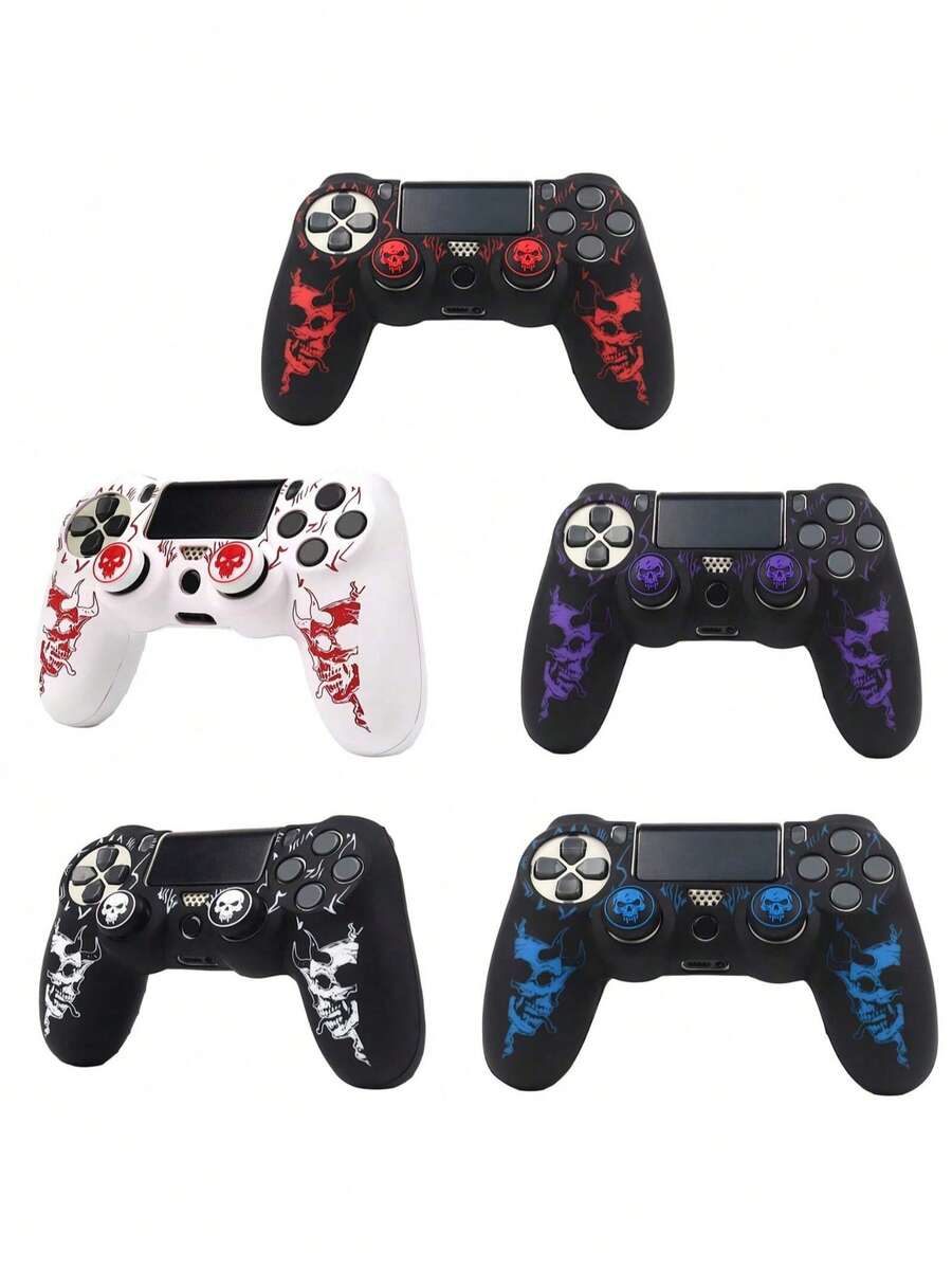 Neue Schädel-Kopf Controller Skin Abdeckung für Playstation 4 Controller, RALAN 1 Controller Schutzhülle + 2 angepasste Daumengriff Kappen