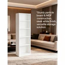 5-Shelf White Bookcase With Adjustable Shelves, Sturdy Open Storage Bookshelf, Easy Assemble, Multi-Use Display Rack For Living Room Home Office Bedroom Study - 白色 - 查看 10