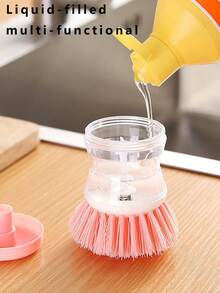 Hydraulic Pot Brush, Dishwashing Brush, Kitchen Pot Brush, Pressure Activated Liquid Dispenser, Multi-Functional Household Cleaning Brush - Multicolor - View 2