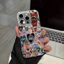 1 szt. Akrylowe etui na telefon z nadrukiem w kształcie serca i oczu, z miękkimi krawędziami, kompatybilne z Apple 17 16 15 14 13 12 11 XS XR X 8 7 Plus Pro Max Series, spersonalizowane etui ochronne w stylu INS, modny, minimalistyczny, uroczy design na całe ciało, prezent urodzinowy/świąteczny - Srebro - Zobacz 2