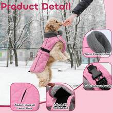 New Dog Winter Coat, Adjustable Quilted Dog Snow Jacket  Fleece Lining, Water Resistant Pet Apparel For Cold Weather, Warm Large Doggie Coat  Leash Hole And Reflective Strip, NewPink L - NewPink Lớn - Xem 4