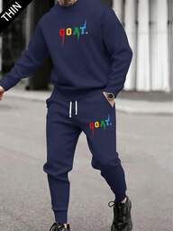 2 piezas Conjunto de ropa casual para hombre - Camiseta de manga larga delgada y pantalones con cordón en la cintura con estampado de letras y gráficos, adecuado como regalo para esposo o novio, primavera/otoño