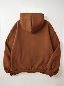 Męska bluza z kapturem, bawełniana, z kapturem i polarową podszewką z logo Pierre Cardin, męska bluza z opadającymi ramionami, ciepła, luźna bluza z kapturem na jesień/zimę, wykonana z grubego materiału, odpowiednia na zimne dni - Brązowo-rudy - Zobacz 2