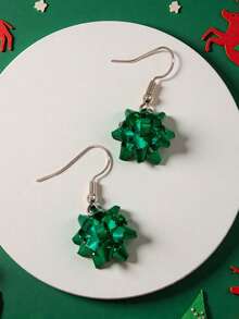 1 Pair Fashionable Personalized Green Metal Design Women Earrings, Christmas Accessories (No Card) - Green 1 - View 5