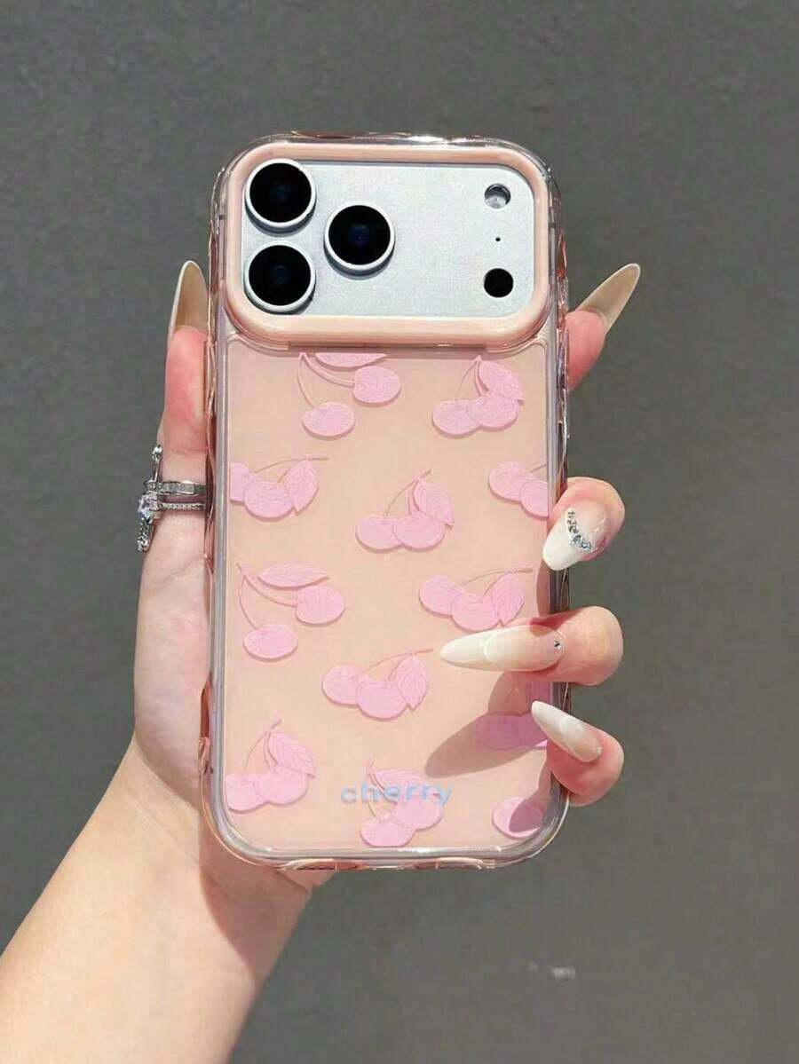 1pc Aesthetic Thin Sky Blue Personalized Line Design Phone Case Compatible With IPhone 16, 15, 14, 13, 12 Pro Max, 11, Korean Cute Shock-Proof Phone Cover, Gift For Girls, Compatible With IPhone 17/17 Pro/17 Pro Max/17 Airfunda Para Phone,Apple16,Cover De Phone,Cell Phone Case,Funda Para Apple 17 Pro - 粉紅櫻桃 - 查看 1