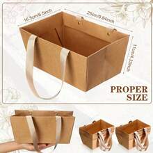 [Bulk Kraft Basket] Christmas Empty Kraft Gift Basket With Handle , 9.8 X 6.5 X 4.3 "- Gift Wrapping, Wedding, Party, Christmas, Valentine's Day - Multicolor - View 5