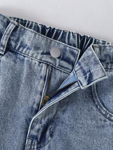 1 Quần Jeans ống rộng ống loe nhẹ màu xanh nhạt dễ thương, đa năng, mặc ngoài trời, dành cho bé gái, mùa Thu/Đông - Rửa nhẹ - Xem 5