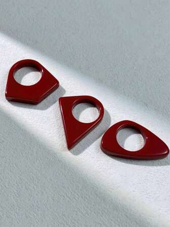 3 Adet Vintage Kırmızı Geometrik Üçgen Reçine Yüzük, Çift Yüzük