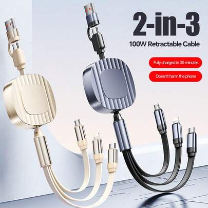 Cáp sạc nhanh 6 trong 1 & Cáp thu gọn một kéo ba, Chất liệu TPE bền bỉ Cáp dữ liệu sạc Tương thích với iPhone 17/16/15/14/13/12/11 Pro Max/XS MAX/XR/XS/X/8/7 Plus/Vivo/OPPO và Tương thích với dòng , Cáp sạc hiệu suất cao phổ thông Tương thích với iPhone, Android