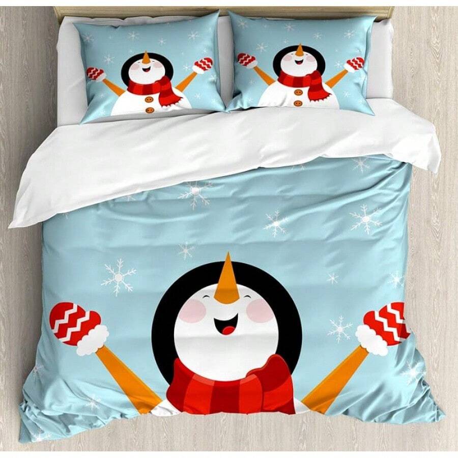 Winter Duvet Cover Set, Merry Theme Delicate Snowflakes, Vintage Holiday Pattern, 3 Piece Bedding Set With 2 Pillow Shams, Size, Teal White - Màu xanh dịu nhẹ - Xem 1