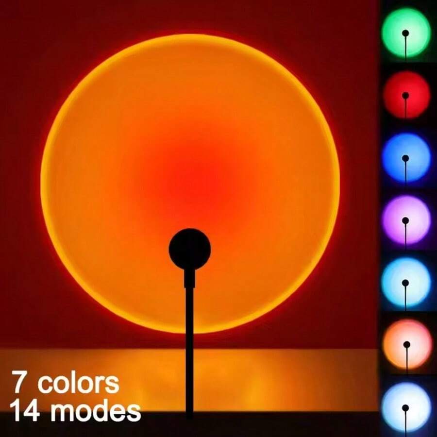 Sunset Projection Lamp - USB Powered Color Changing LED Sunset Night Light, 7 Color Breathing Modes, 360° Rainbow Ambient Mood Lighting For Bedroom, Home Decor, Christmas, Parties, Relaxation, And Meditation - 橘色 - 查看 1