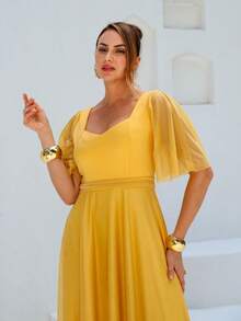 Lilian Long Party Dress With Glitter - Gold - View 4