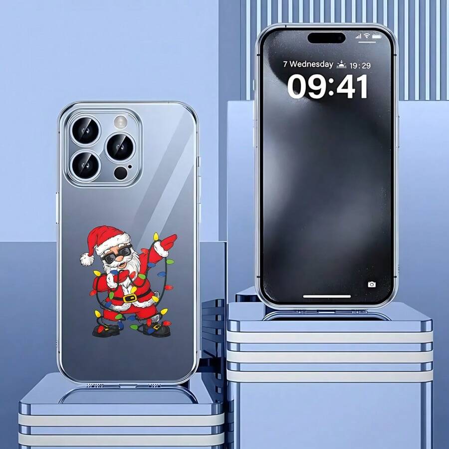 Cubierta de teléfono transparente para combinaciones de moda,Cubierta de teléfono transparente con diseño de Santa Claus divertido con luces navideñas para iPhone 14 Pro Max color claro ideal para temporada de fiestas y regalos navideños Aplicable a teléfonos Apple y Galaxy. Adecuado para teléfonos Apple y Galaxy. - transparente - Ver 1