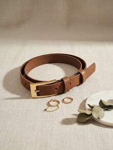 Casual Belt, Cowhide Leather, Buckle. - Camel - View 1