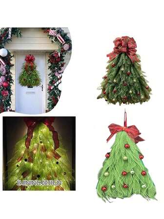 1件装圣诞树花环，适用于前门 - 喜庆花卉花环，饰有红色浆果和节日装饰品，可用于入口处的圣诞装饰、室内和室外展示（无需电源）