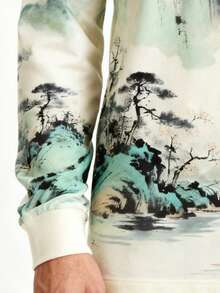 Chinese Style Print Men's Casual Polo Shirt - White - View 5