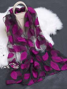 1pc Red Cut-Out Leaf Pattern Scarf For Women, Shawl Suitable For Party, Outings And Versatile For All Seasons Winter Fall - Red - View 9