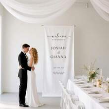 Ml Modern Personalized Fabric Wedding Welcome Sign, Wedding Welcome Sign With Names And Date, Fabric Sign, Custom Linen Wedding Signs, Boho Wedding Decor, 60 X 10101 - 白色的 - 查看 9