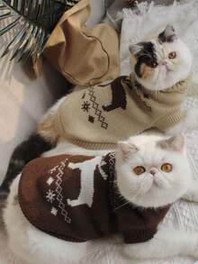 LUCKIE LABO 1pc Funny Print Knitted Sweater, Warm Winter Outfit For Small Dogs Like Chihuahua, Cute & Casual, Suitable For Indoor & Outdoor Wear, Christmas Season Pet Apparel - Camel - View 4