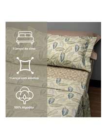 Appel Single Bed Sheet Set, 3 Pieces, 100% Cotton Percale, 200 Thread Count, Cotton Dreams - Beige - View 2