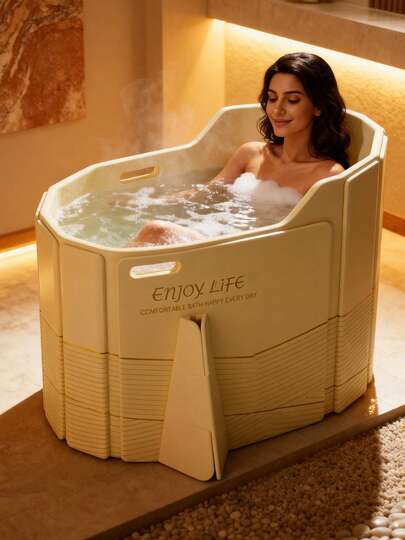 1 Piece Portable Foldable Bathtub - 33.4in(L) X 21.6in(W) X 29.5in(H), No Installation Required, Deep Water Bath; Suitable For Adult Ice Bath, Outdoor Hot & Cold Bath, Freestanding Bathtub, Hot Tub, Spa Tub, Steam Bucket; Maintains Temperature In Shower Rooms