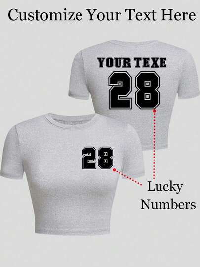 Camiseta corta personalizada para mujer, personalización del logotipo delantero y trasero/uniforme del equipo/número de la suerte/número de la camiseta del jugador/aniversario/nombre de la pareja/cumpleaños del mejor amigo/top de manga corta de verano