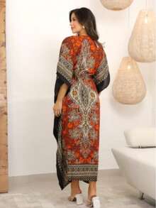 Long Kaftan Dress With Vibrant Colors And Print -  Fashion - 橘色 - 查看 3