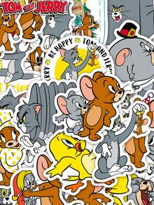 TOM AND JERRY. 50张汤姆和杰瑞卡通贴纸，防水猫鼠动漫贴纸，适合青少年和成人，可爱动漫贴纸，可用于装饰剪贴簿、笔记本电脑、吉他、行李箱、课堂奖励 [官方授权] - 彩色 - 查看 1