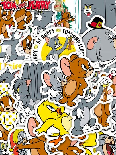 TOM AND JERRY. 50 pièces Autocollants Tom et Jerry, autocollants imperméables de chat et souris de dessin animé pour adolescents et adultes, autocollants de dessin animé mignons pour la décoration, les scrapbooks, les ordinateurs portables, les guitares, les bagages, la salle de classe [Sous licence officielle]