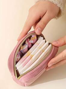 Multi-Color Sanitary Pad Storage Bag, Pink Sanitary Napkin Storage Bag, Large Capacity Minimalist Portable Storage Bag For Storing Tampons, Pads And Sanitary Napkins, Essential For Girls, Cosmetic Bag, Travel & Study Supplies, Travel Makeup Bag, Holiday Makeup Bag - Multicolor - View 9