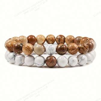 2 piezas Pulsera de cuentas marrón, joyería de cuentas mate hecha a mano, unisex