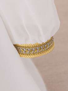 女婴长袖金属丝带刺绣雪纺派对连衣裙，适合节日庆典和家庭聚会，不含头饰 - 白色 - 查看 8