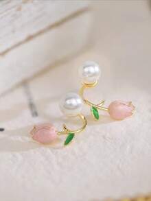 1 pereche de cercei decorativi lalele și perle, estetică elegantă la modă