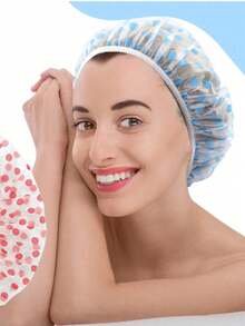3 Waterproof Shower Caps With Random Colors, Reusable Polka Dot Bath Caps For Showering, Thickened Dustproof And Waterproof Head Covers, Portable Bathing Caps For Home And Travel, Thickened Women's Spa And Hair Salon Accessories, Reusable Bath Caps, Bathroom Accessories, Christmas Gifts - Multicolor - View 3