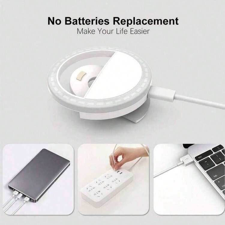 150mAh便携式自拍环形灯，适用于直播、自拍、会议和化妆，可用作夜灯，USB充电，手机补光灯，RK12夹式自拍灯，便携式摄影美颜环形灯，圣诞礼物，房间装饰 - 彩色 - 查看 9